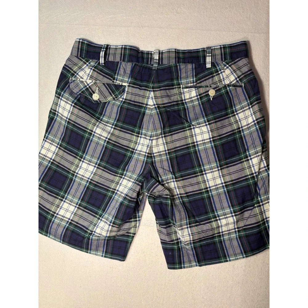 Polo Ralph Lauren Mens Slim GI Fit Plaid Shorts Navy Blue Green Cotton Size 32
